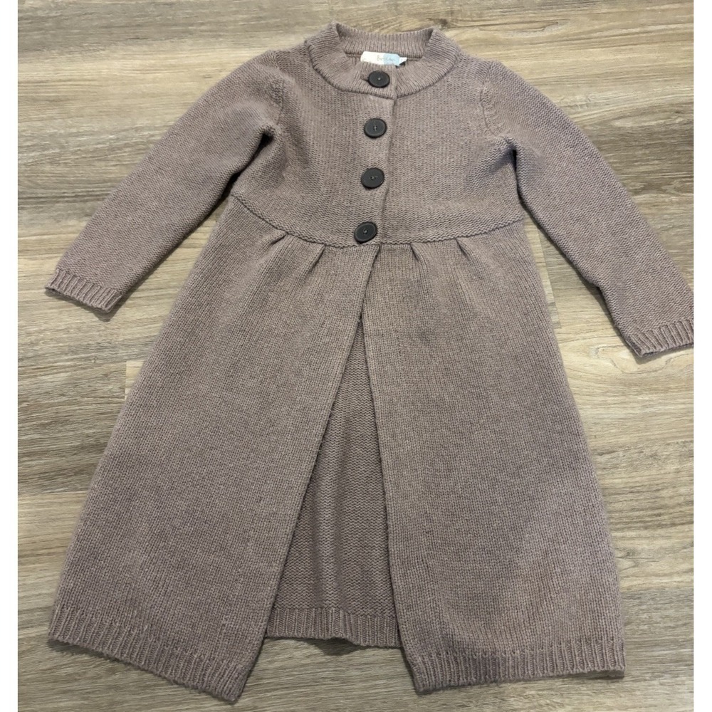 Boden Womens Long Cardigan Dress US 2 Gray Knitted Button Front Brown Soft